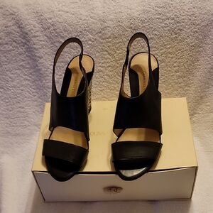 Carolinna Espinosa Black and White leather Wedge Sandals